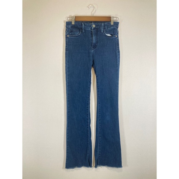 BCBGMaxAzria Denim - Boho Chic BCBGMAXAZRIA Womens 25 Blue High Rise Raw Hem Flare Jeans RMH2232107
